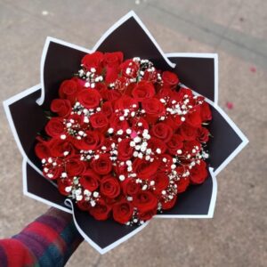 60 Red Roses with Gypsophila, flower delivery Nairobi by Upendo Blooms