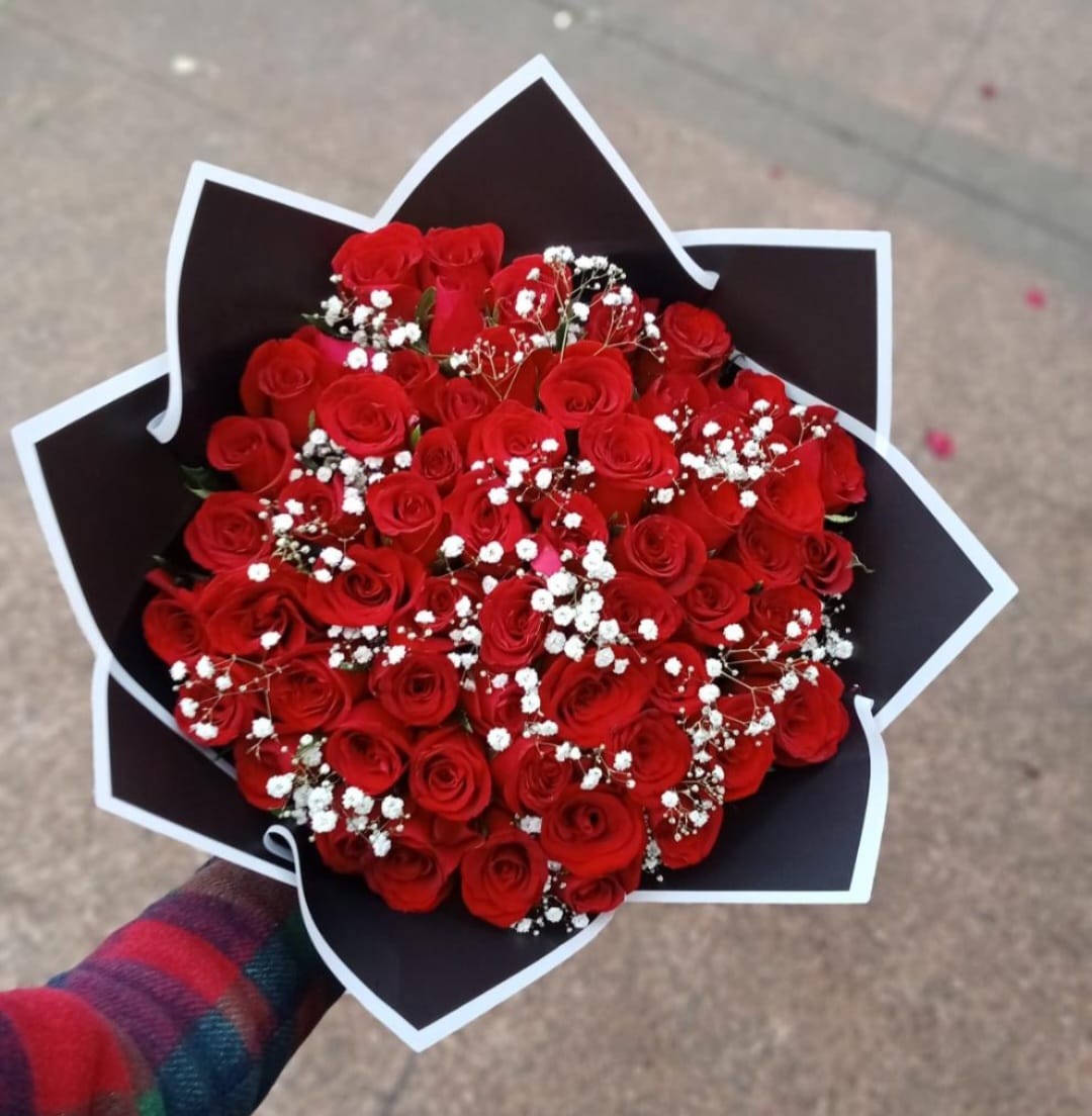 60 Red Roses with Gypsophila, flower delivery Nairobi by Upendo Blooms