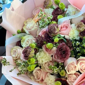 Blush & Cream Romance Bouquet, Pink Roses & Lisianthus, flower delivery Nairobi by Upendo Blooms