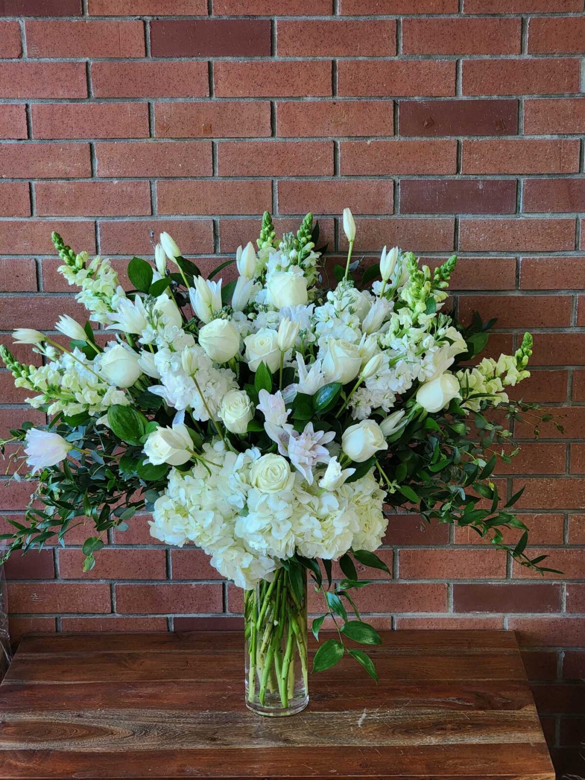 Condolence Vase Arrangement, White & Sage, flower delivery Nairobi by Upendo Blooms