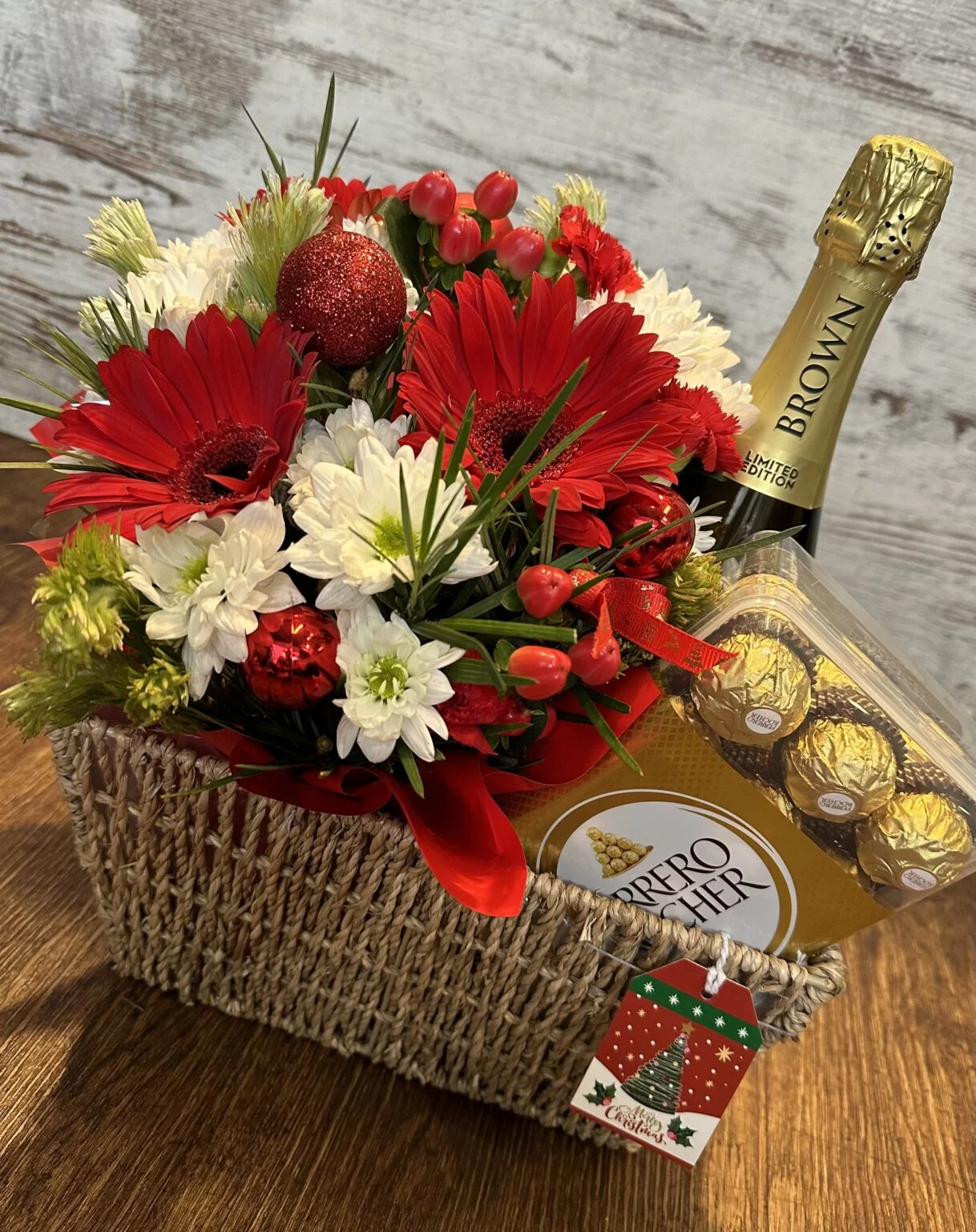 Festive Cheer Hamper, Blooms, Wine & Treats, flower delivery Nairobi by Upendo Blooms