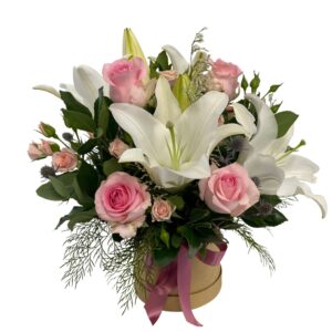 Her Birthday Luxe, Pink Roses & Stargazer Lilies Hatbox, flower delivery Nairobi by Upendo Blooms