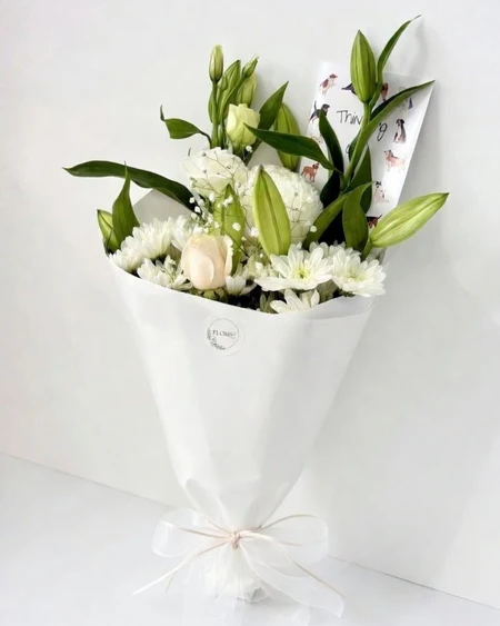 Peaceful Rest Sympathy Bouquet, White Roses & Lilies, flower delivery Nairobi by Upendo Blooms