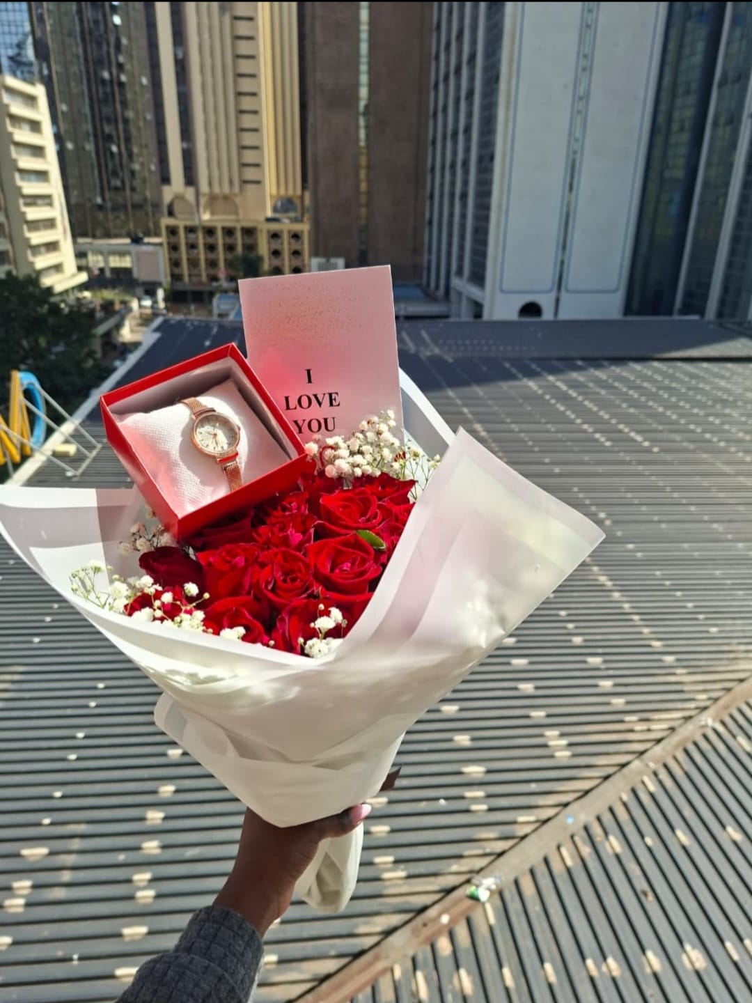 Red Roses with a Watch Gift Set, flower delivery Nairobi by Upendo Blooms