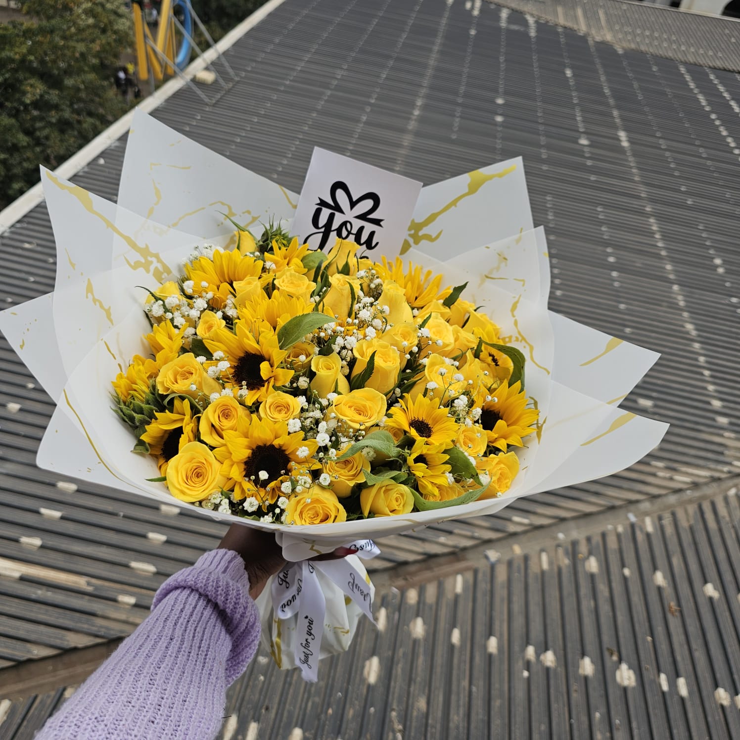 Sunflowers with Yellow Roses Bouquet, flower delivery Nairobi by Upendo Blooms