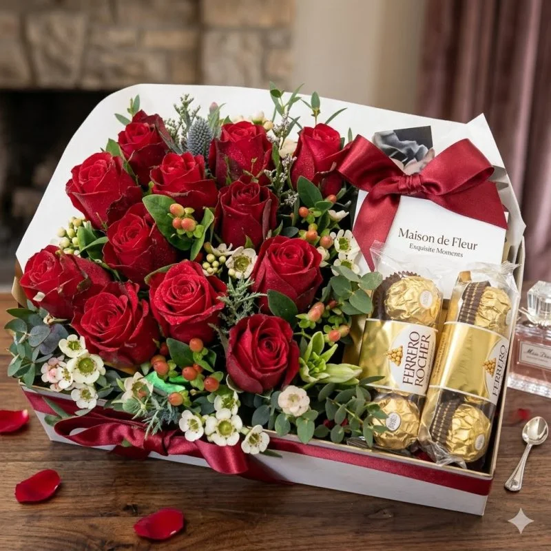 Valentine's Duo, Red Roses & Belgian Chocolates Gift Set, flower delivery Nairobi by Upendo Blooms