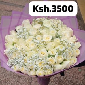 White Roses with Baby Breath Bouquet, flower delivery Nairobi by Upendo Blooms