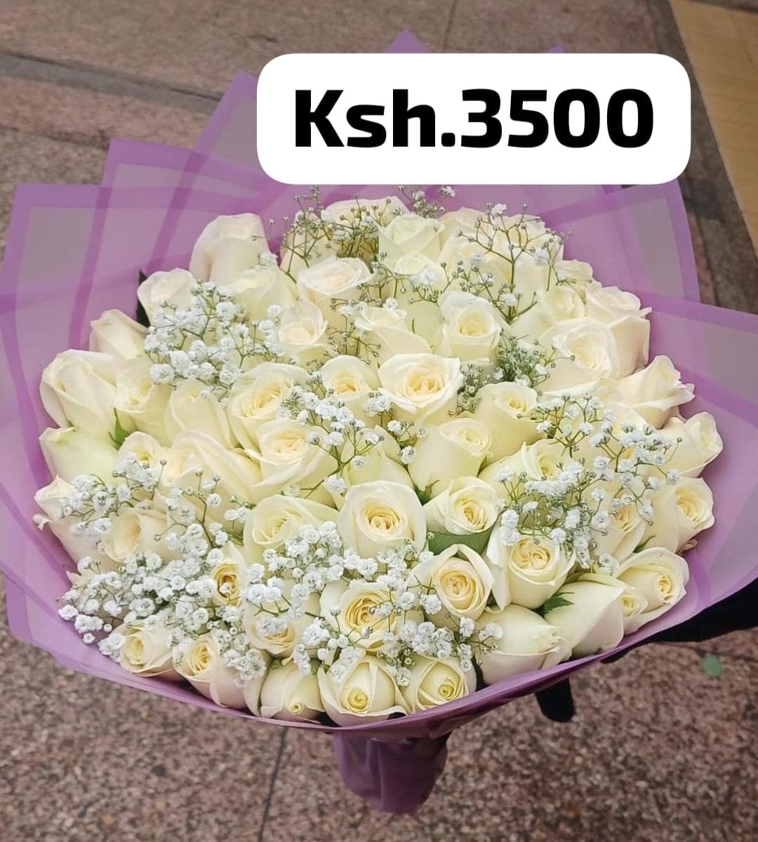 White Roses with Baby Breath Bouquet, flower delivery Nairobi by Upendo Blooms